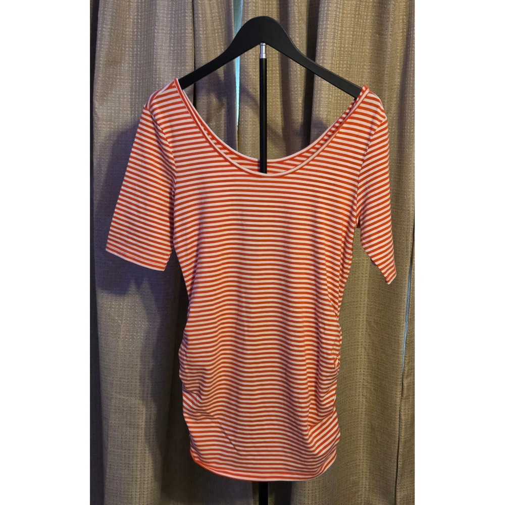 Old Navy Maternity Striped T-Shirt Women's Size Large Orange White
